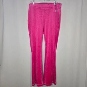 Juicy Couture Velour Pants Rhinestone Logo Pink Wide Leg Women's